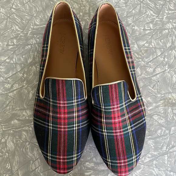 J. Crew Shoes - J. Crew Womens Smoking Slipper Black Tartan Plaid Loafers Shoe 9